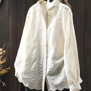Chic Off White Embroidered Button Down Shirt